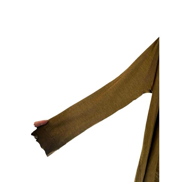 Eileen Fisher Brown Green Lagenlook Wool Open Knit Cardigan Size Medium - Picture 8 of 12